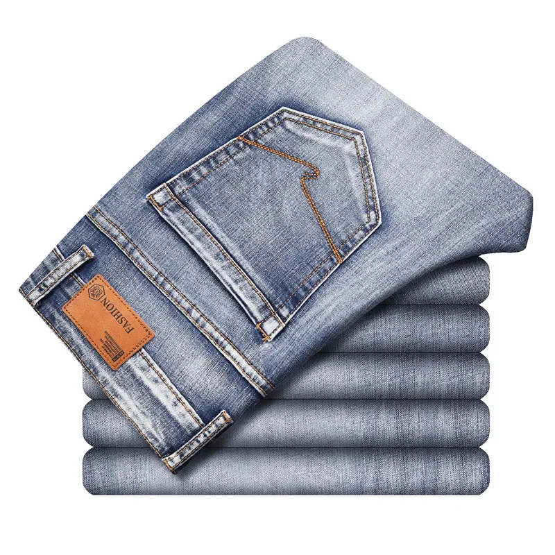 Wholesale new men faded effect slim fit jeans Straight stretch denim pants style brand mens jeans