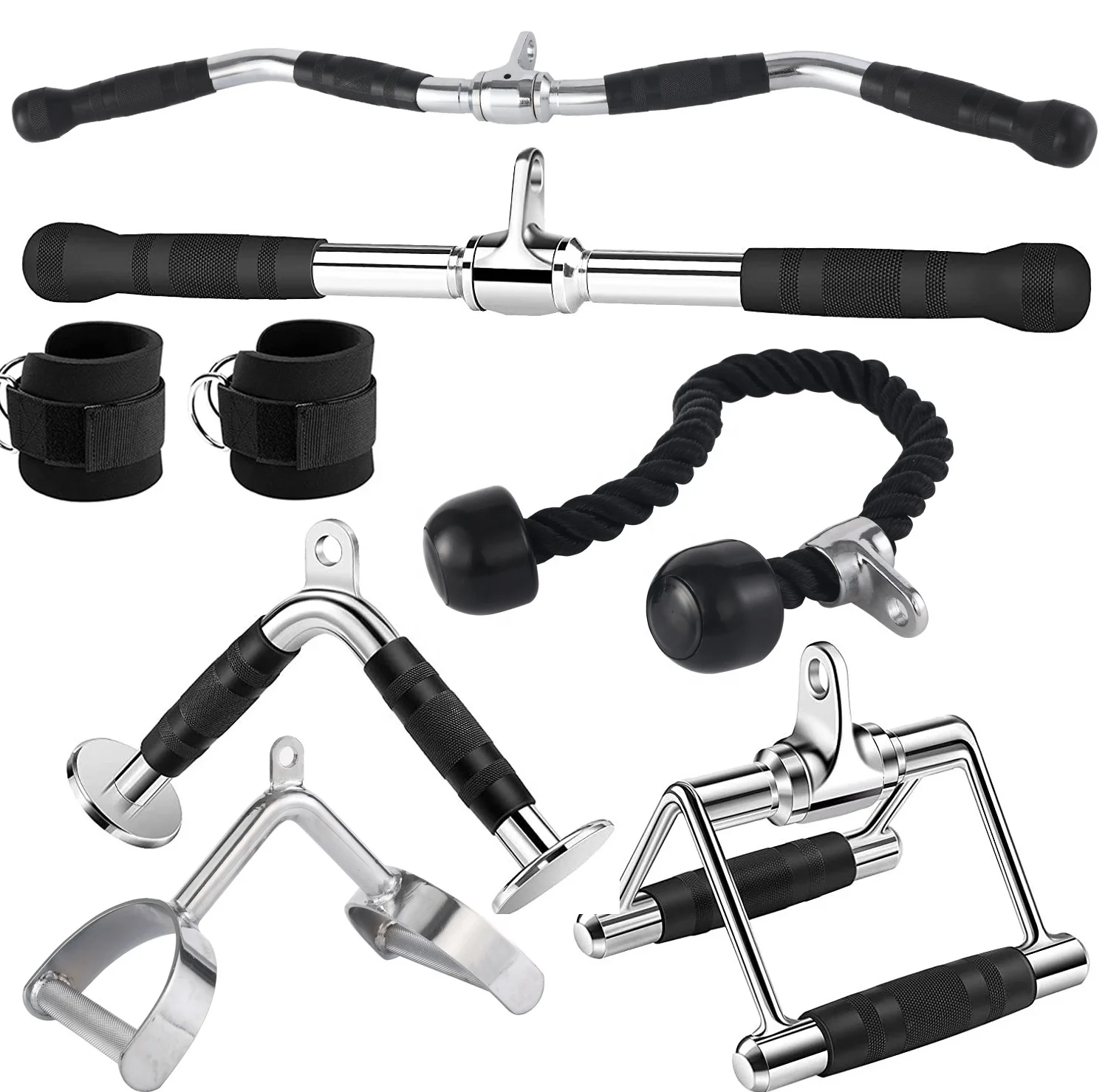 High Quality Fitness Accessories Chromed Solid V Shaped Pulldown Lat Bar for Home gym Fitness Equipment