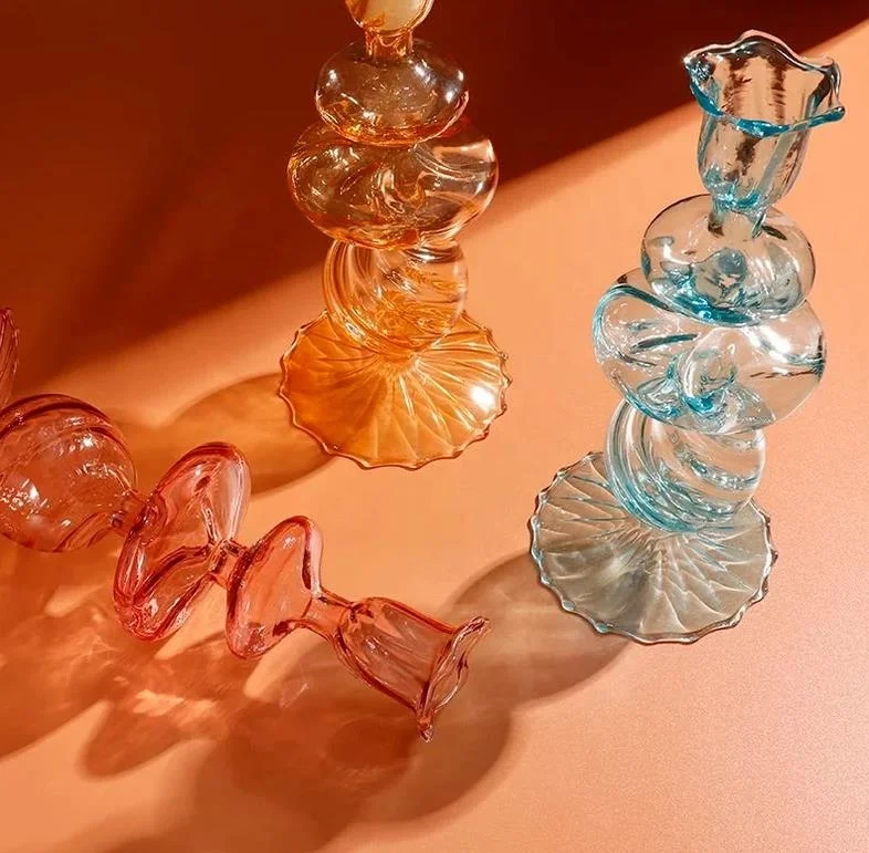 Home decor Nordic vintage tall crystal colored glass Flower Vases