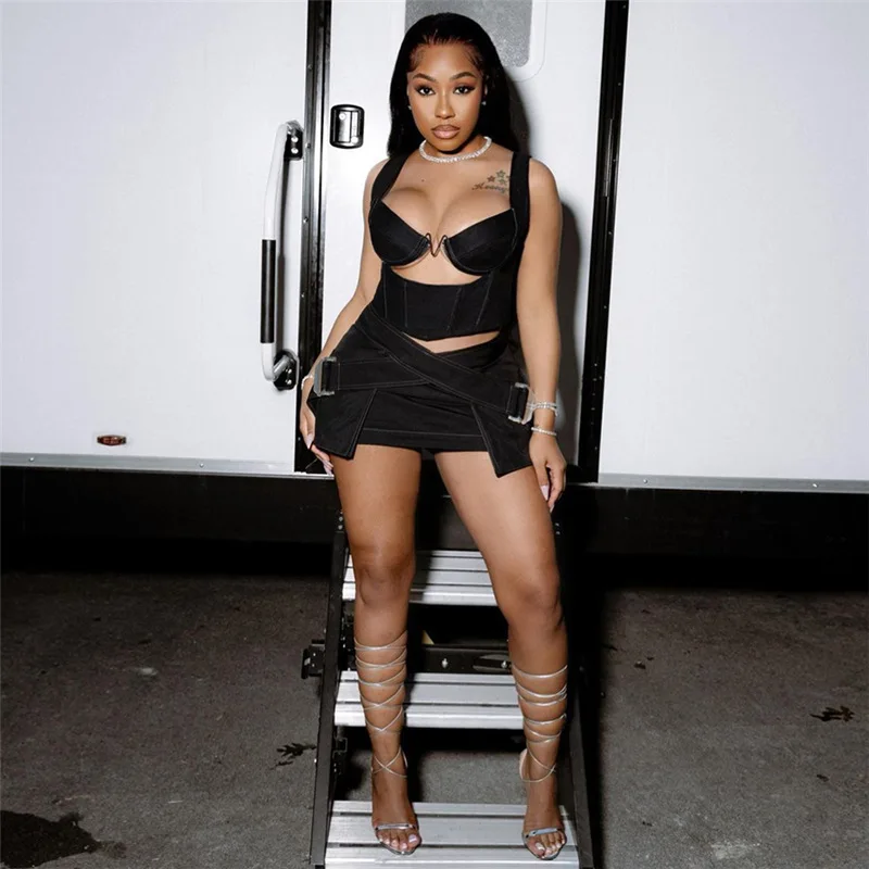 Good Quality Fashion Simple Sleeveless Sexy Top Skirt Two Piece Set For Women