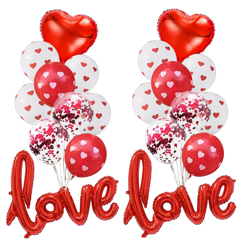Latex Confetti Balloon Foil Love Valentines Day Balloon Set Valentines Party Supplies Home Decor