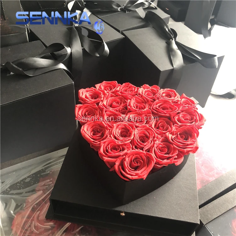 
2020 new product heart shape preserved rose in Jewelry Box with acrylic lid 