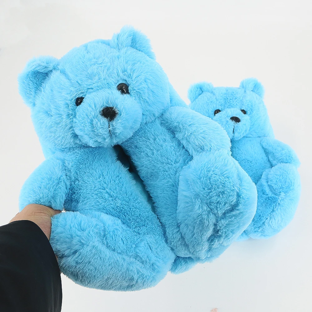 Симпатичные плюшевые тапочки, быстрая доставка, размер для взрослых/детей/малышей, мишка тедди, удобные домашние тапочки, женские меховые сланцы