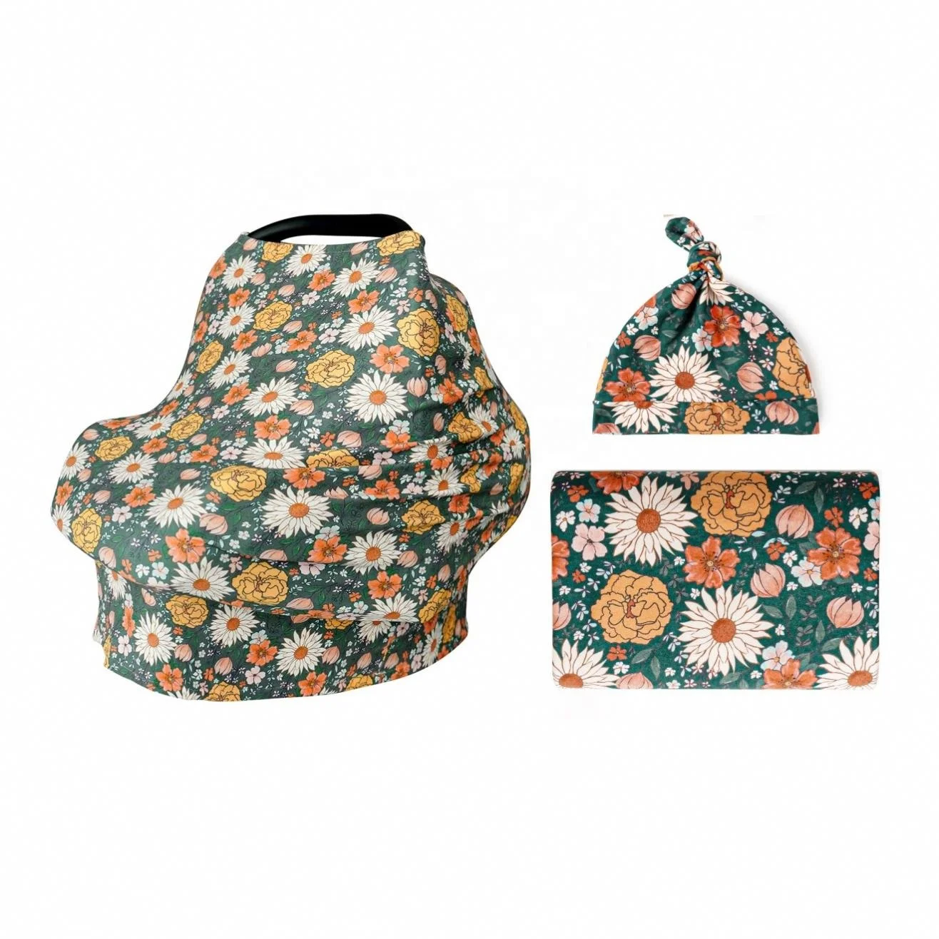 Ultra Soft Bamboo Fiber Jersey Sublimation Baby Car Seat Canopy with Hat Nursing Cover for Comfort and Style