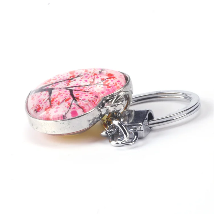 Custom wholesale 25mm crystal glass round pendant keychain multicolor digital heart shaped keychains