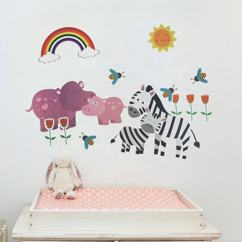 Custom Printing Decal Cartoon Animal Vinyl Removable Wall Sticker Home Decoration For Kids Living Room