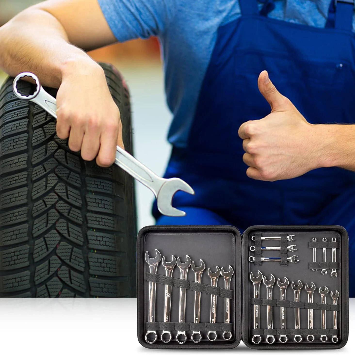 Customized Eva Hard Shell Wrench Tool Storage Case For Ratchet Wrench Set Metric and SAE 19 Combination Ratchet Wrench Bag