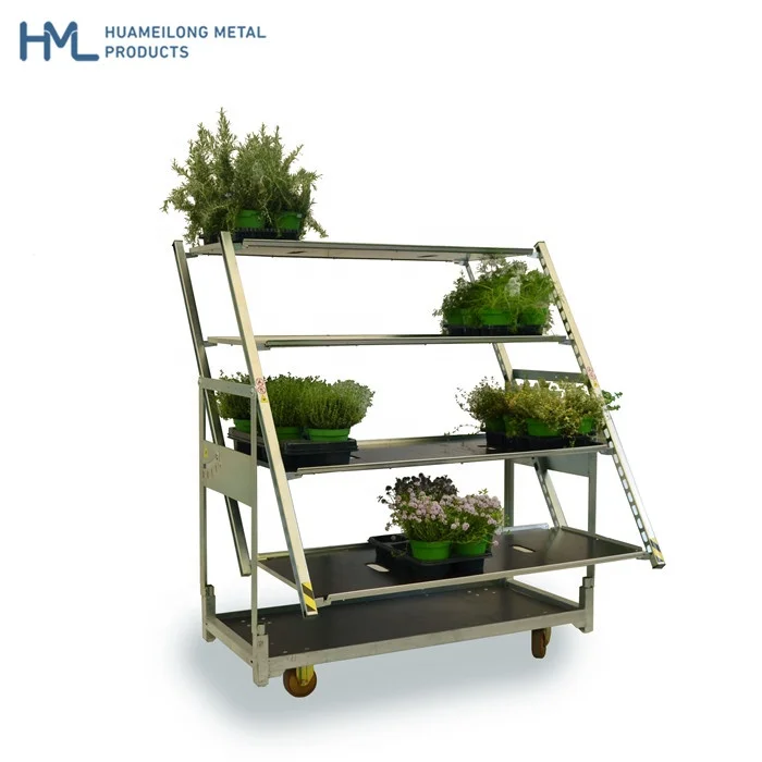 Customized dutch industry transport steel rolling display danish flower pot trolley with wheels