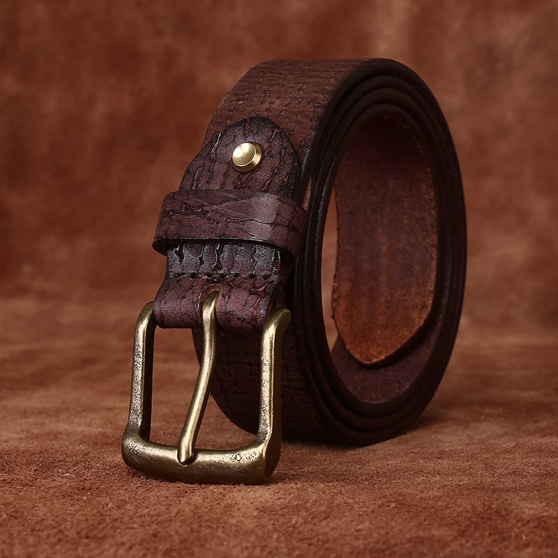 New vintage do old trend personality niche leather belt male leather needle buckle layer cowhide casual denim belt