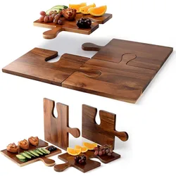 Wholesale OEM Acacia Wood Cutting Board Set of 4 Acacia Wood Large Charcuterie Boards Set with Puzzle Handles Chopping Boards