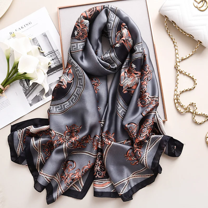 Wholesale 2020  fashional big ladies silk feeling hair scarf   wrap  gift designer scarf