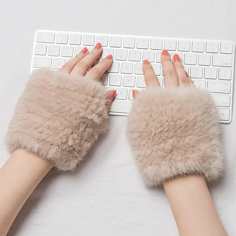 ZDFURS *Winter mink fur gloves for women high Real Fur Gloves New Women  Fashion Genuine Glove Knitted Mink Fur Fingerless