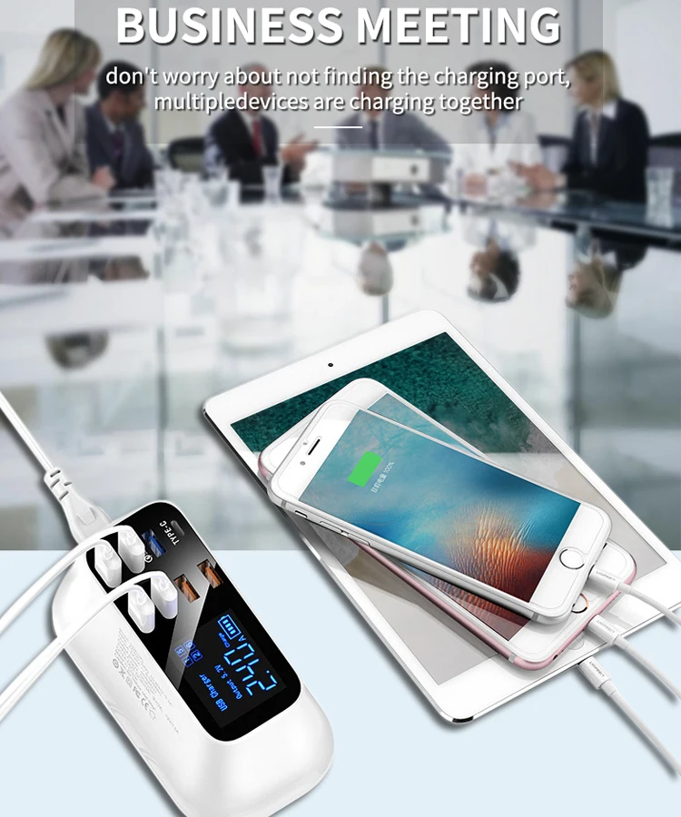 40 Вт 8 порты USB Quick Charge 3 0 светодиодный дисплей с разъемом Type-C PD зарядное устройство для супер быстрое мобильного телефона планшета зарядки