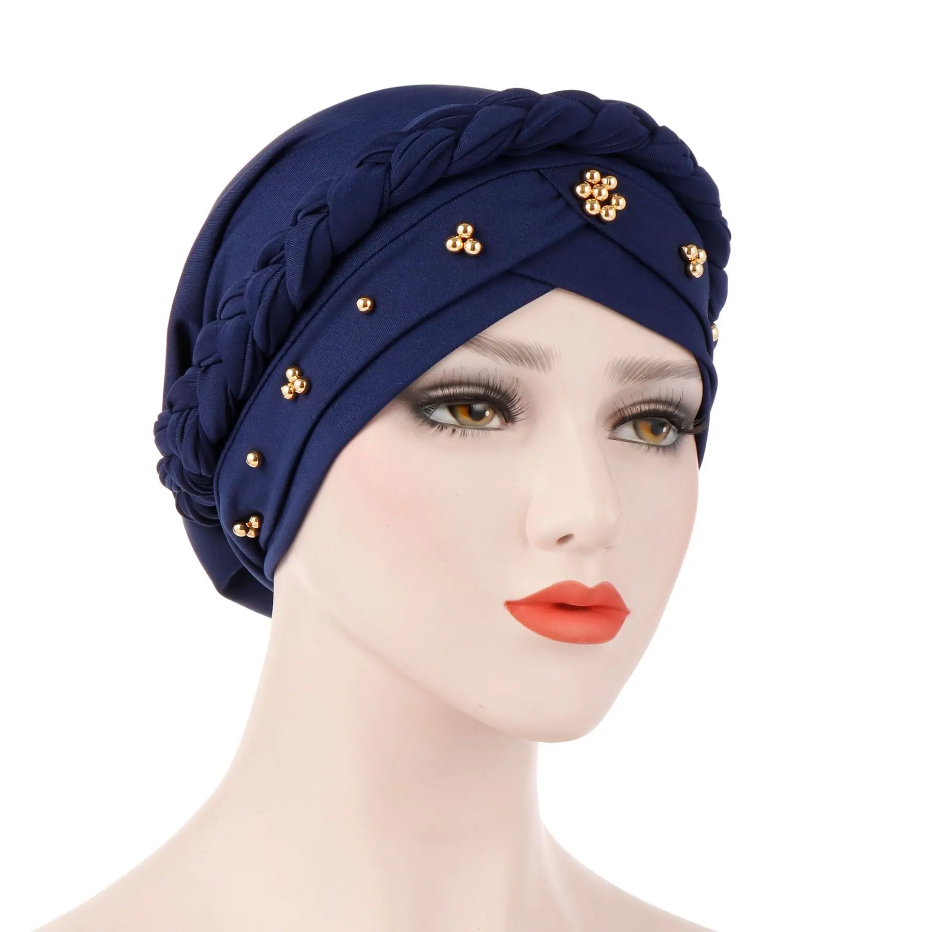 
Yuwen Amazon Muslim Hooded Cap Milk Silk Monochrome Beaded Whip Arab Bonnet Hat Women Bandana Muslim Hijab Inner Cap 