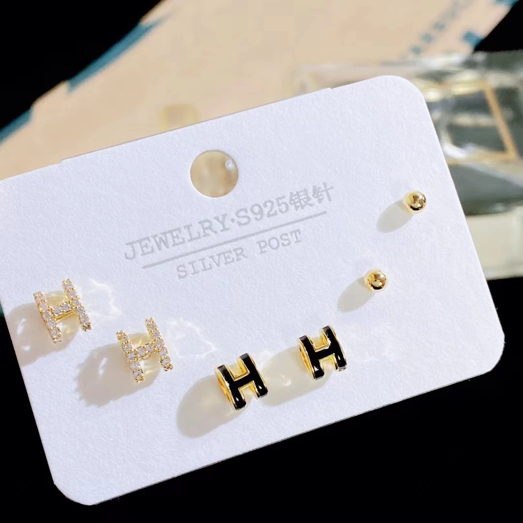 HC High Quality Luxury 925 Silver Needle Simple love Letter H Earring Set Small Fresh All-match Fashion Earring Jewelry for Girl