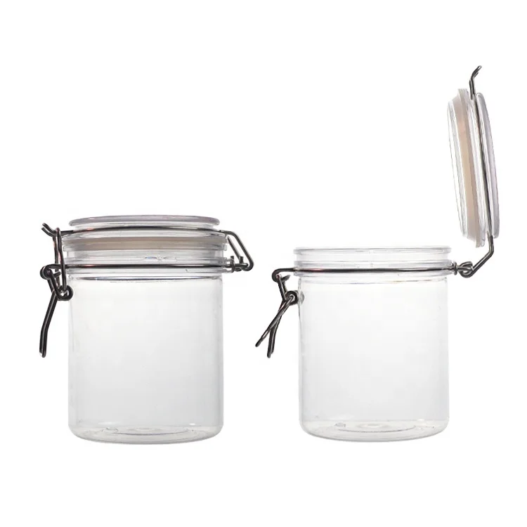 High quality airtight round  clear 600ml PET plastic metal wire clip kilner jar for food preserving