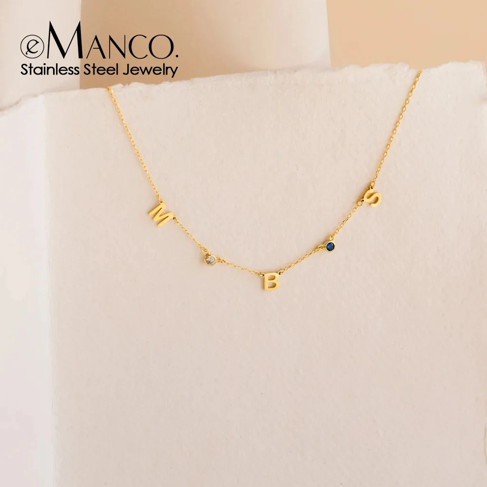 eManco Customized Necklace Diy Birthstone 26 Letter Side Pendant Steel Letter Pendant Birthstone Letter Name Necklace For Women
