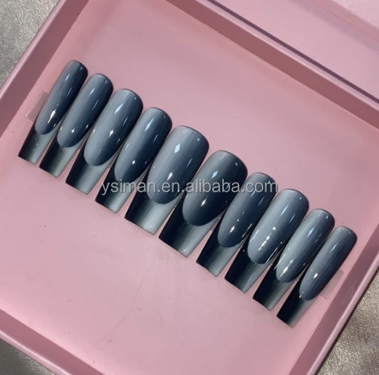 *Deluxe Top-Quality Signature Long Chrome Handmade Press On Nails False Full Cover Sparkling French Decorated Tips
