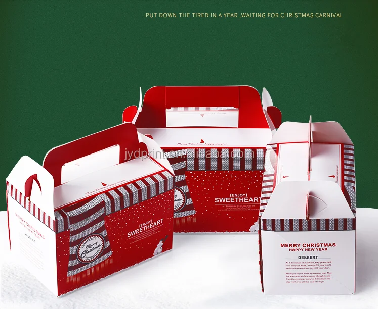 custom portable printed design square cake packaging box christmas cake box with clear window