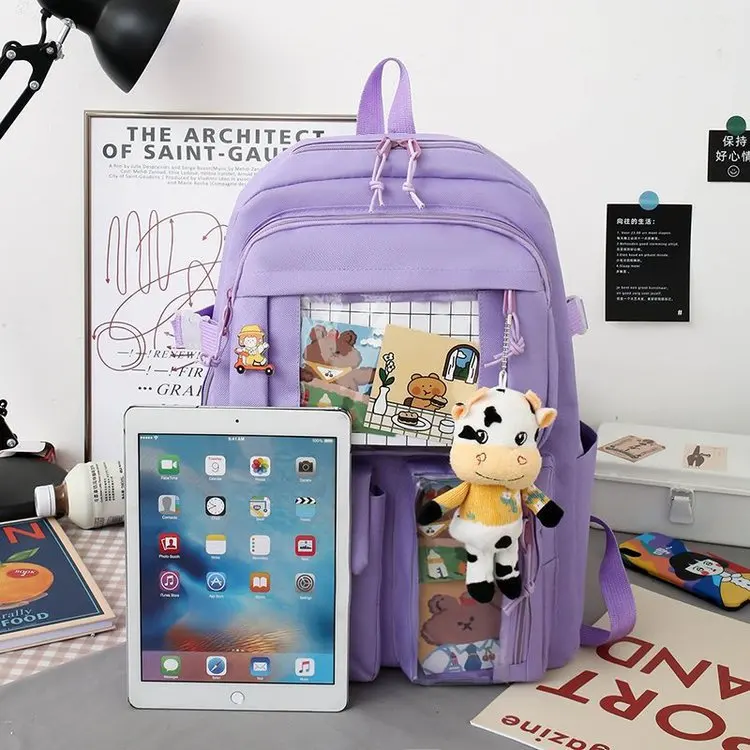 Mherder 4 предмета в комплекте детская школьная сумка Kawaii школьный рюкзак для девочек-подростков с противоугонной системой медведем