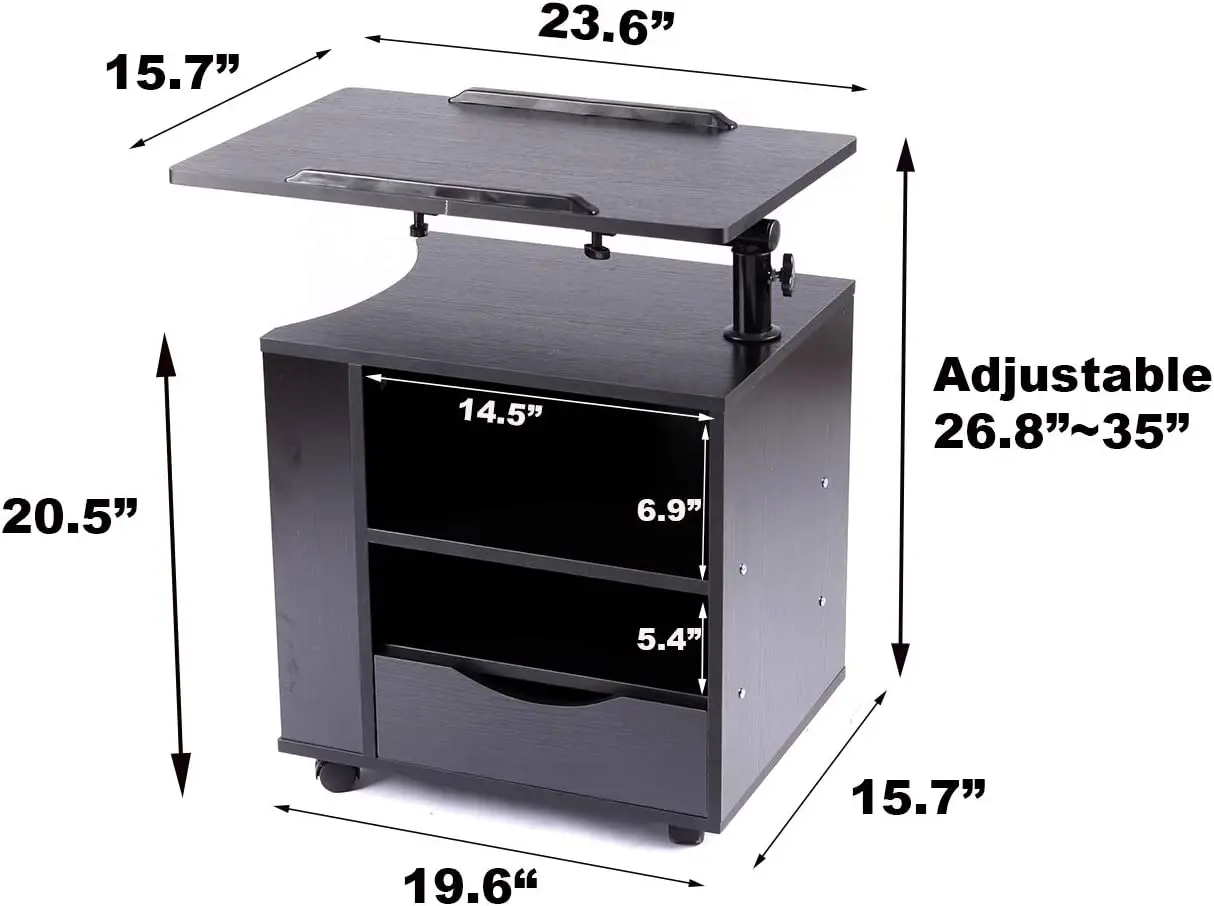 Multi-Functional Wooden Bedside Table Height Adjustable & 360 Rotation Table top Rolling Laptop Desk Computer Table
