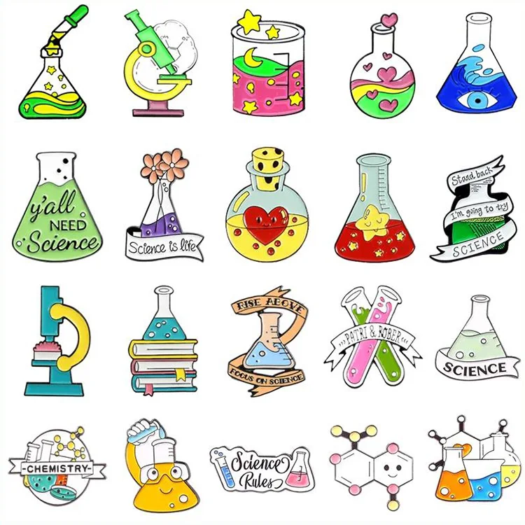 Custom Science Experiment Badge Experiment Bottle Brooch Gene Chain Microscope Customised Lapel Metal Enamel Pin