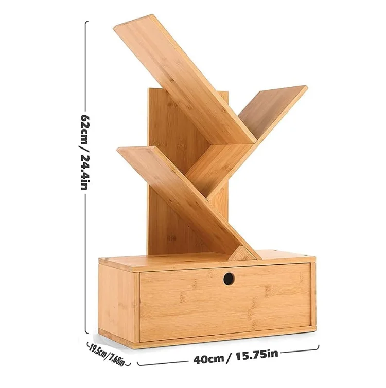 QUAWE Wholesale Bamboo Magazine Display Racks Bookcases and Bookshelves Library Desktop Wooden Book Shelf