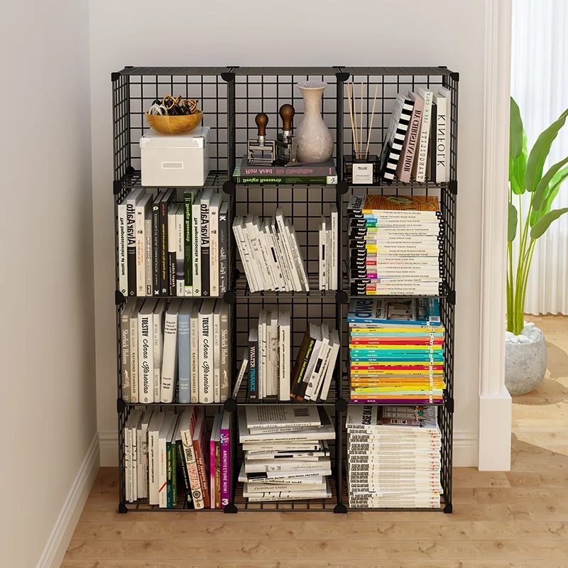 High quality 4 grids Wire Grid Display Storage Cabinet Stands Metal Cube Bookcase Steel Book Shelf for living room