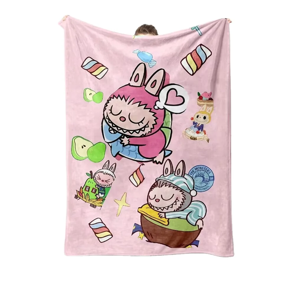 Ruunjoy New Labubu Cartoon Anime Flannel Blanket Labubu Throw Home Sofa Lunch Break Blankets Student Blankets Nap Gift