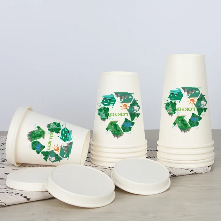 LOKYO custom 4oz 8oz blanks white compostable biodegradable water plastic free tea eco-friendly paper coffee cups