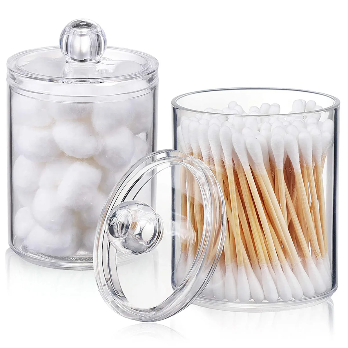 Clear Acrylic Storage Round Cotton Swab  Makeup Tool Box Bathroom Storage Jar Container Organizer Dispenser