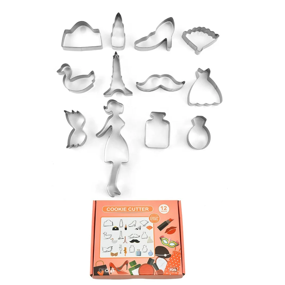 12PCS Princess Series Cookie Molds Make-up metal cookie cutter stainless steel Lady biscuit cutter mold fondant cake cutter