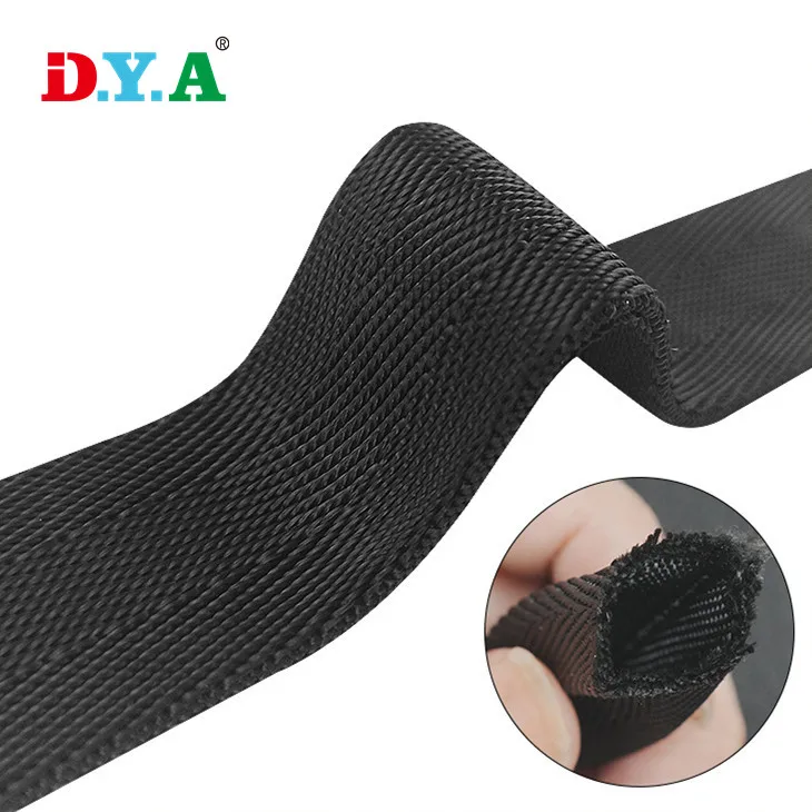 Heavy Duty 5cm Wide Black Color Herringbone Tubular Hollow Nylon Webbing Double Layer Belts For Bag Strap Backpack