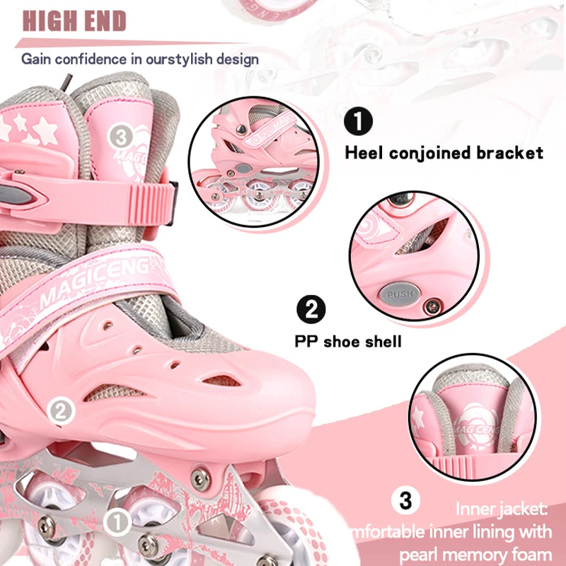 Fashionable Adjustable 4-Wheel Flashing Roller Skates Adults Kids Custom Logo Factory Professional Inline Skates Outdoor Use