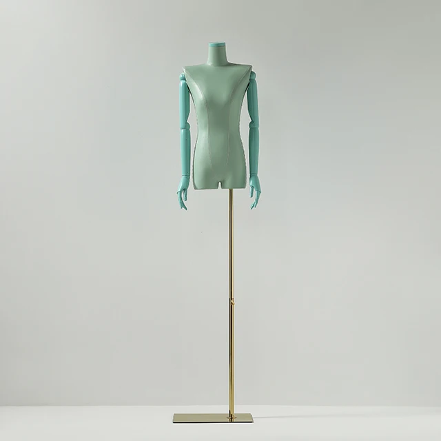 High Quality Headless Female Mannequin Colorful PU Leather Female Mannequin Torso Adjustable Wooden Arm