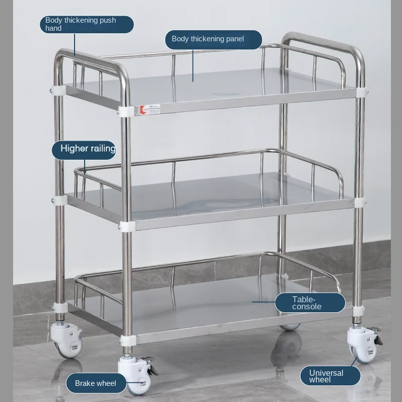 Wholesale stainless steel  instrument trolley assembled medicine cart hospital medical trolley cart with wheel