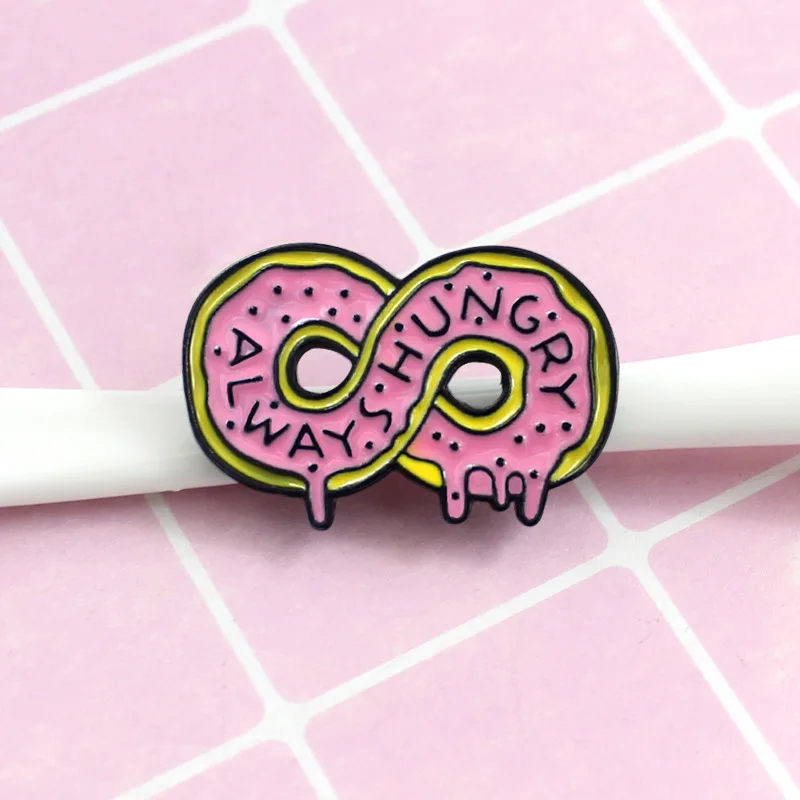 New Product Infinite Symbol Donut Always Hungry Oil Drip Brooch Ornament Pink Badge Soft Enamel Lapel Pin