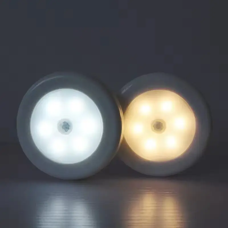 Round Smart LED Night Light Battery Powered Cabinet Bedside Bedroom Closet Closet Lighting Magnetic Suction Sensor Light