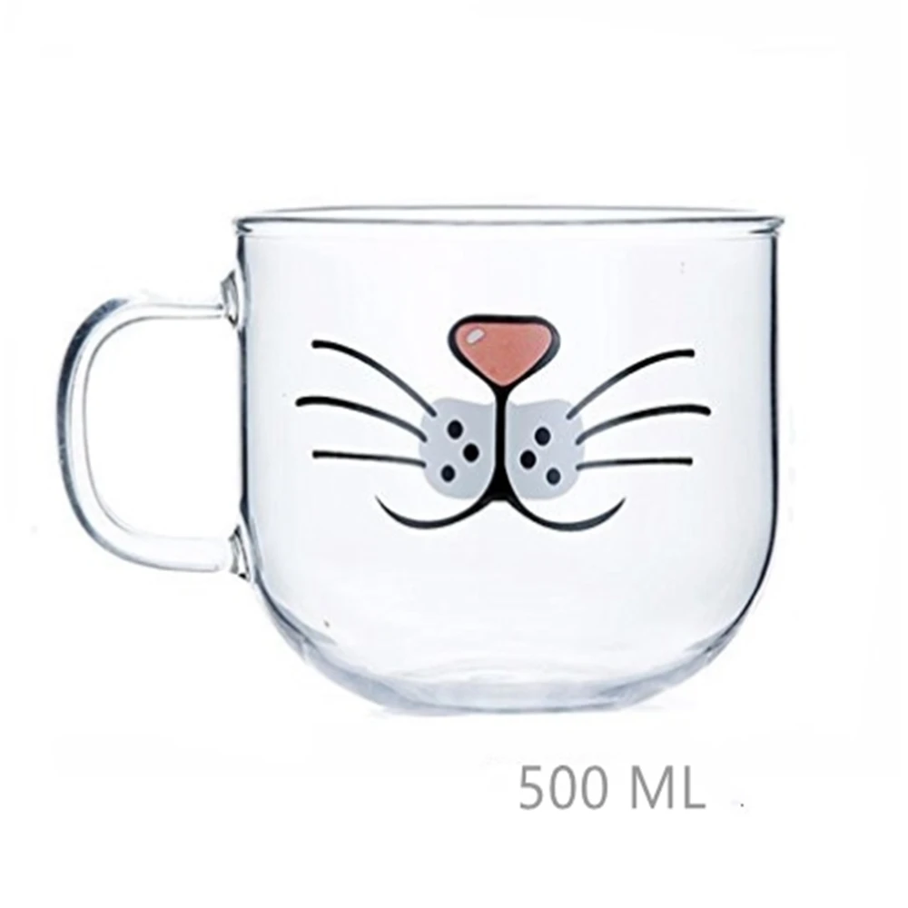 Cartoon Glass Cup Cute  Cat Tumbler Handmade Double Wall Christmas Mug
