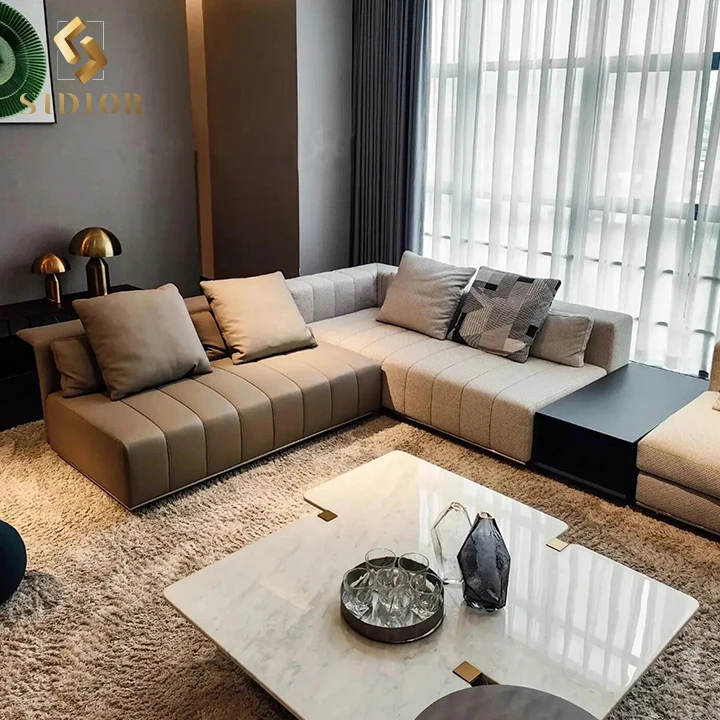 Contemporary Design Italian Furniture Set Modern Sofa Luxury 7 9 12 Seater Modular L Shaped Couch Corner Sectional Leather Sofa