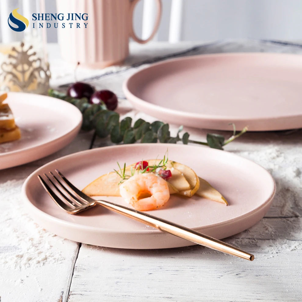 Shengjing в скандинавском стиле розовый матовый цвет глазурь на заказ керамическая посуда набор посуды фарфоровая для свадебной вечеринки