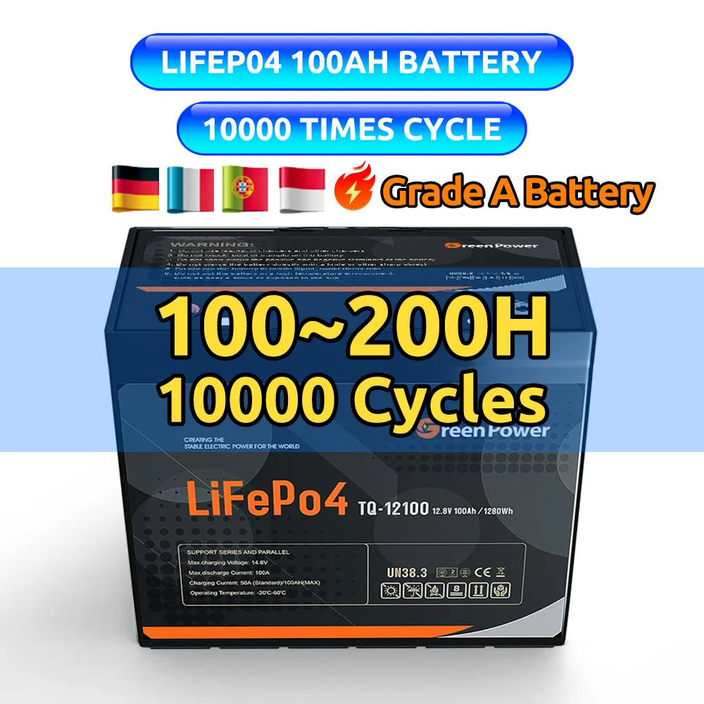 Greenpower Factory LiFePO4 Battery  12V 24V 12AH 30Ah 50Ah 100Ah 150Ah 200Ah 300Ah Deep Cycle Lithium Ion Battery Energy 12V
