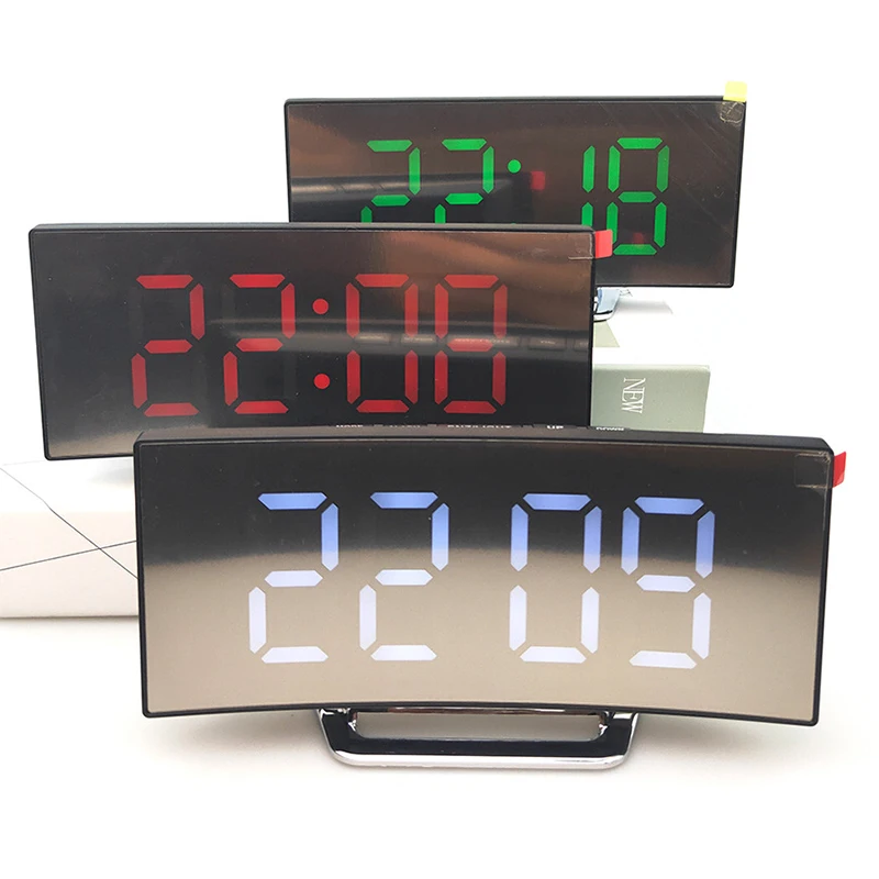 6507 Temperature Snooze Function Home Decoration desktop Clock Curved LED Screen Alarm Clocks for Kids