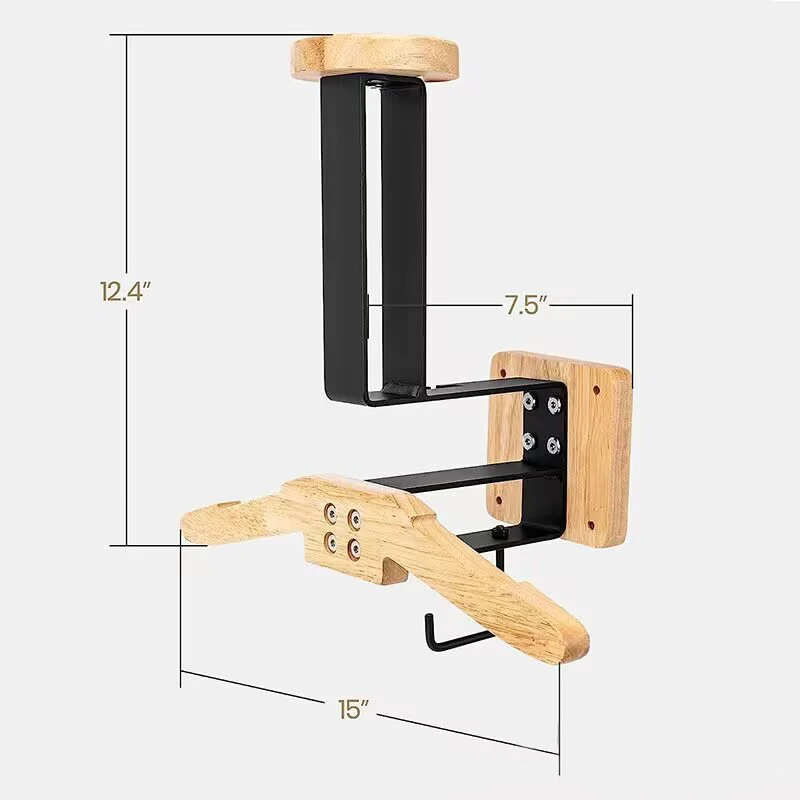 Wall Mounted Iron Motorcycle Helmet Rack Bike Helmet Holder with Wooden Jacket Coat Hanger and Key Hook