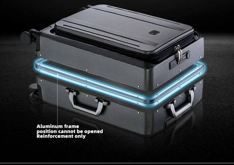 2022 Fashion Expandable Smart Suitcase Aluminum Metal Suitcase Reinforced Interior Ali baba Travels Dual-Way Zipper Quality