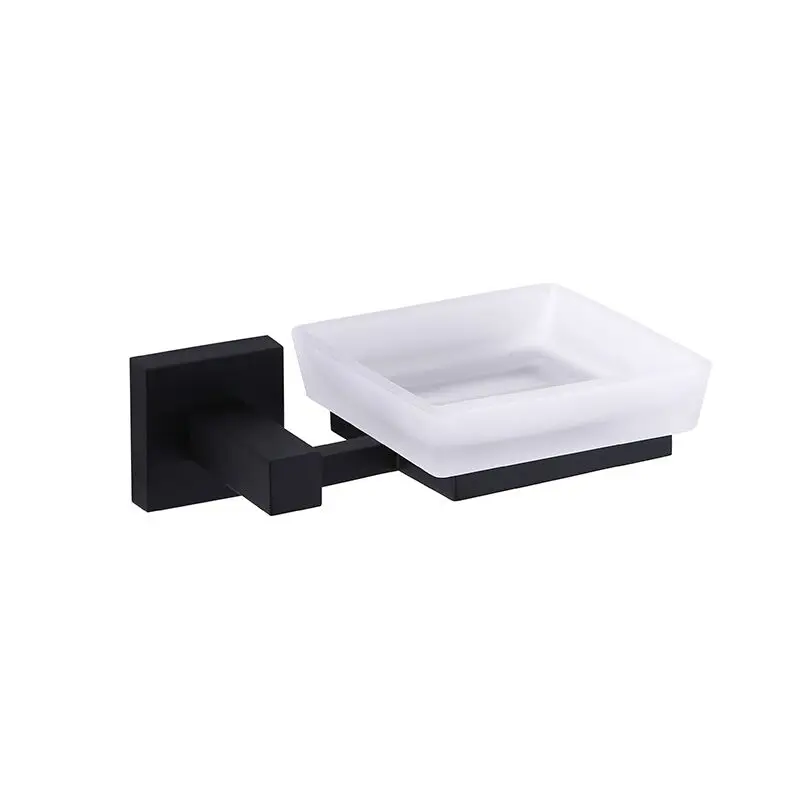Luxury Black Bathroom Accessory Series Wall Mounted Glass Soap Dish with Brass Holder