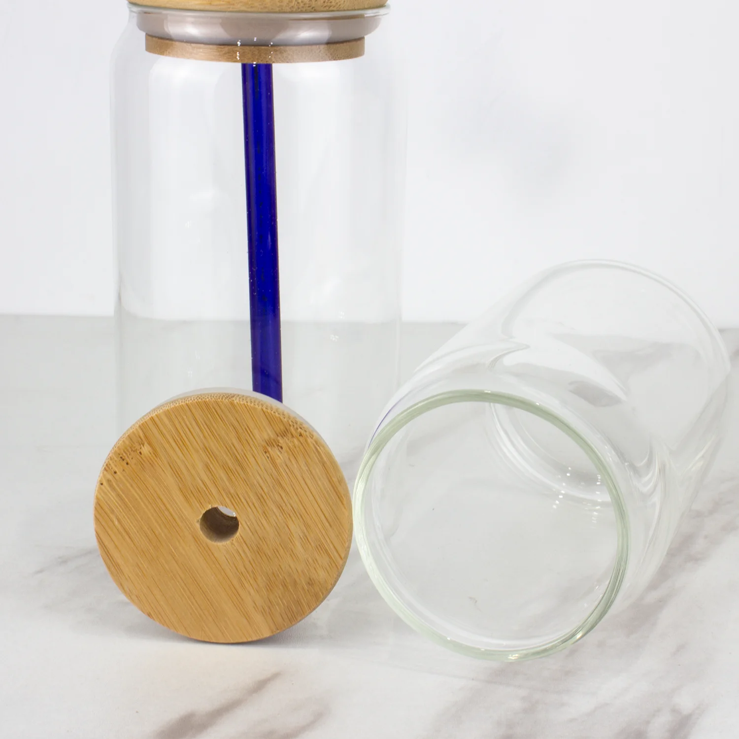 US Warehouse Wholesale Custom Logo Libbey 16oz Bamboo Lid with Straw Beer Can Beer Glasses Soda Cup Can Shape Glass