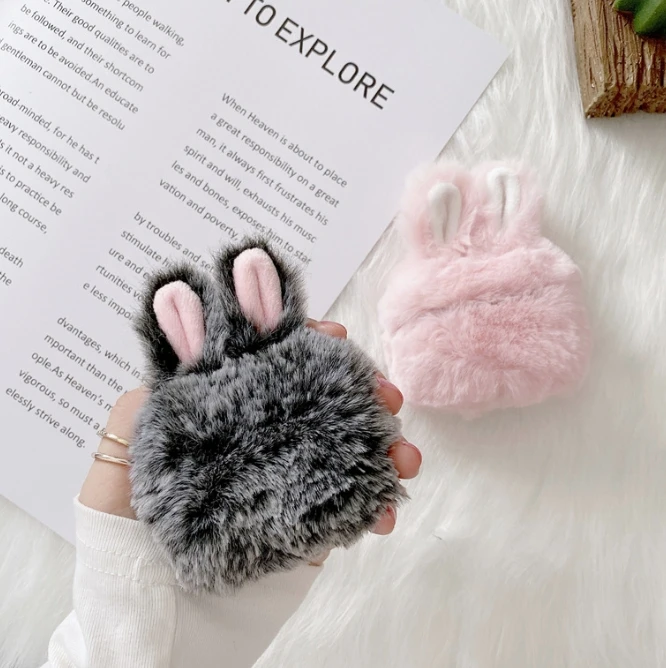 Plush rabbit ears are protected by airpods pro2 headphones headphone case