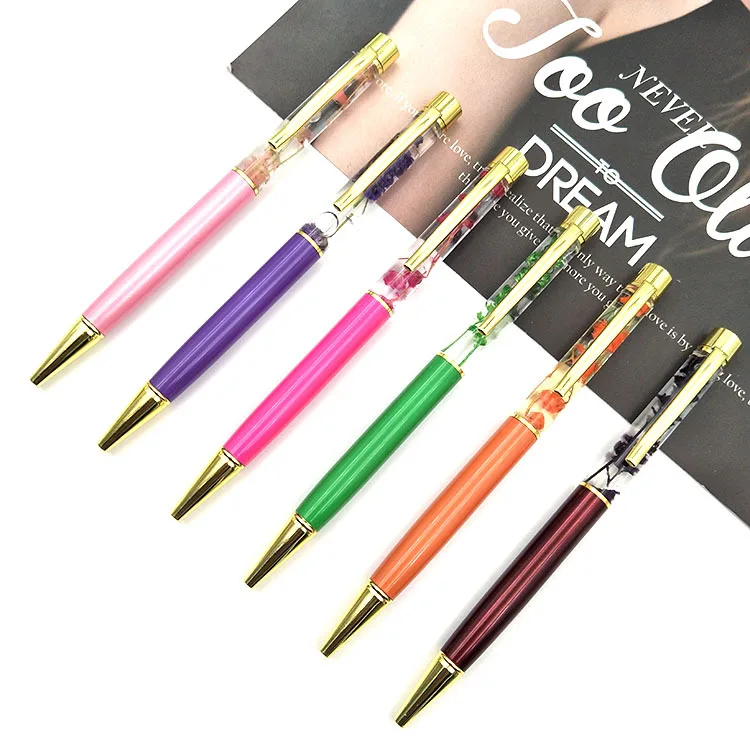 2019 Hot Sale Cheap Metal Pen DIY Ballpoint Pens Dynamic Liquid Flower Herbarium Floating Pen