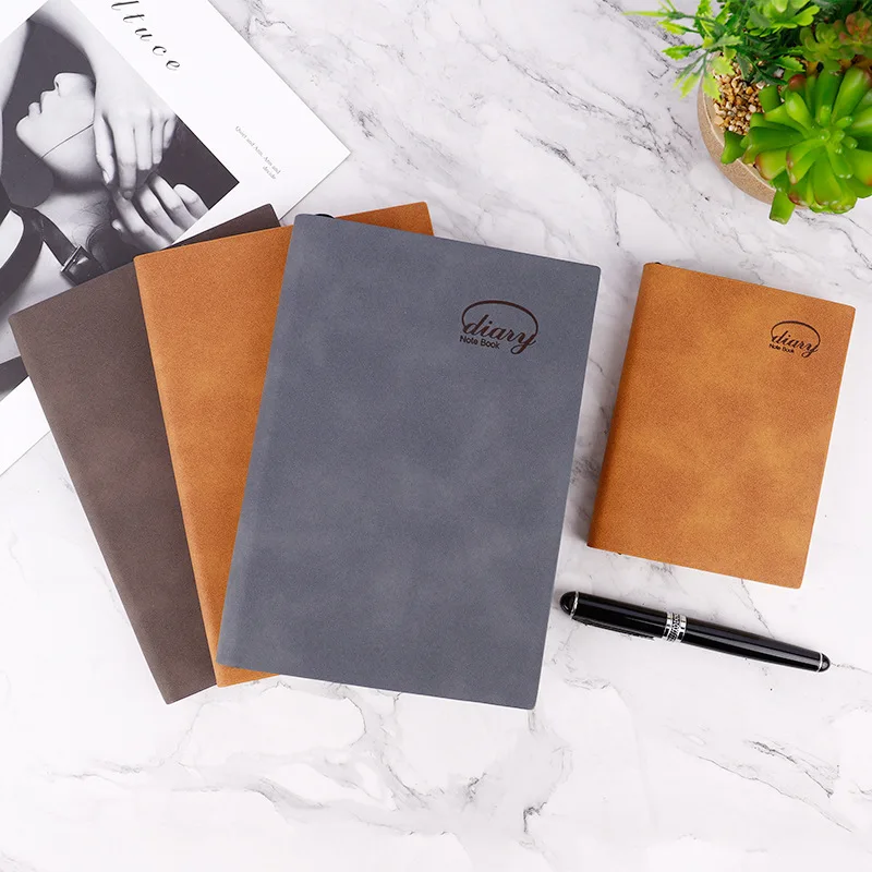 China Products Custom Black Leather Notebook Agenda Diary Journal Stationary Planner Notebook A6-B5 School